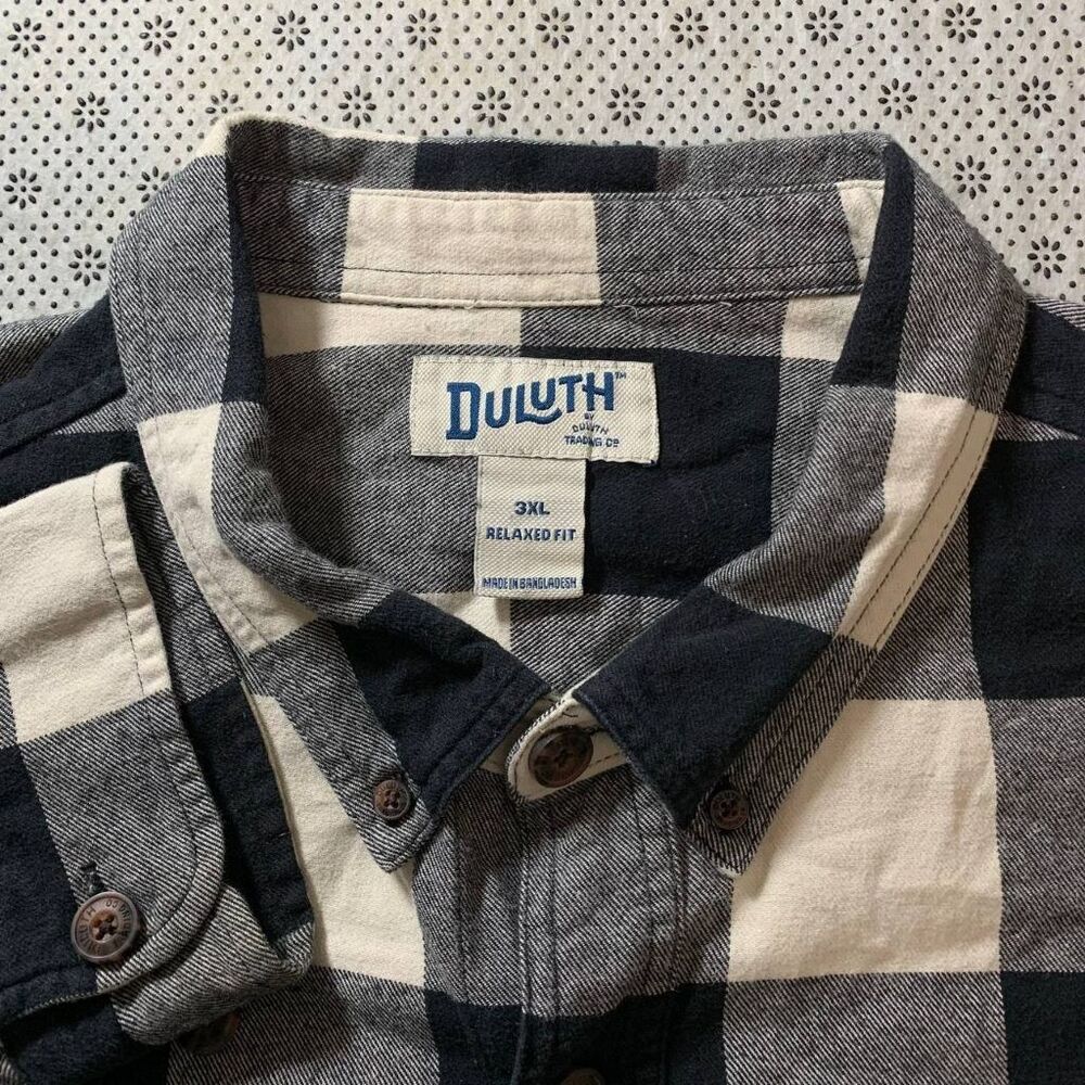 Duluth Trading Co Flannel Shirt 3XL Relaxed Fit Buffalo Plaid Black White